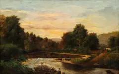 Sunset in the Alleghenies, undated by Eugene Alonzo Poole, c. 1900, oil on canvas, relined, offered Jan 2026