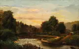 Sunset in the Alleghenies, undated by Eugene Alonzo Poole, c. 1900, oil on canvas, relined, offered Jan 2026