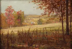 Martin Leisser, Autumn Landscape, likely Western Pennsylvania, 1908, oil on artist board