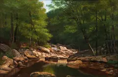 Albert Francis King, Scalp Level Landscape With Stream, 1890, oil on canvas, relined