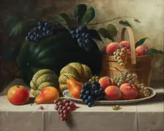 Albert Francis King, Still Life with Grapes, Melons, Peaches, and Pears, undated, oil on canvas, relined