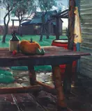 Malcolm Parcell, Moon Lorn - Farm Still Life with Pumpkin and Ale Jug, undated, oil on artist's board