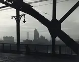 Selden I. Davis, Bridge Paver with Skyline (Horizontal), c. 1940s, gelatin silver print
