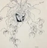 Harry M. Schwalb, Hanging Plant, ink drawing on Japanese paper