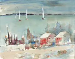 Alfred Birdsey, Sailboats in Harbour Bermuda, oil and mixed media on canvasboard