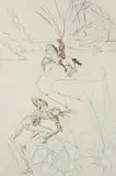 Salvador Dalí, Dernier combat de Tristan [Tristam's Last Fight], 1970, original color, drypoint etching on Japon paper with wide margins, pencil