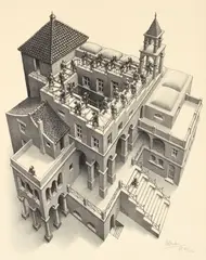 M. C. Escher, Ascending and Descending, 1960, (Bool 435), lithograph