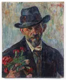Enrico Glicenstein, (Polish/Jewish/American, 1870-1942), Self Portrait Holding Flowers, c.1920s