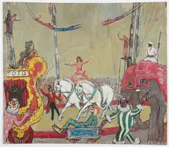Malcolm Humphreys, Circus Coming to Town, oil on plywood