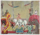 Malcolm Humphreys, Circus Coming to Town, oil on plywood