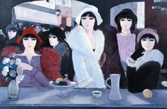 Le Belles des Cigale [Women at The Cafe] by Charles Levier, oil on canvas, offered Dec 2025