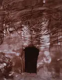 Tomb Doorway, Petra, Jordan, 1995, sienna toned black and white by Linda Connor, photograph, offered Dec 2025