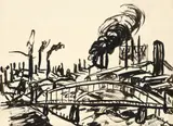 Leonard Lieb, Pittsburgh Mill Scene, 1937, work on paper, signed and dated lower right in blue