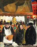 Harry W. Scheuch, Market Scene [likely influenced by the Hill District neighborhood of Pittsburgh], 1961, oil on thin board
