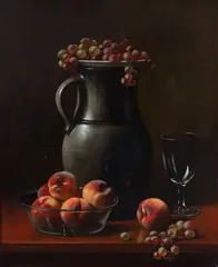 Albert Francis King, Still Life with Peaches, Grapes, Wine Glass and Pitcher, oil on canvas