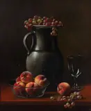 Albert Francis King, Still Life with Peaches, Grapes, Wine Glass and Pitcher