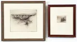 Pair of prints: The Conquered Valley (Westinghouse Bridge, Mon Valley) by Joseph Stastny Jr., c.1930, etching on paper, offered Dec 2025