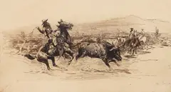 Cutting out a Bull, No. 1 (Galvin #116) by Edward Borein, etching, offered Dec 2025