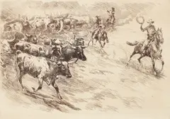 Heading Em’ In (Galvin #98) by Edward Borein, etching (beautifully inked), offered Dec 2025