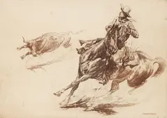 Edward Borein, Roped Steer No. 2 (Galvin #134), etching, ( a rich beautifully inked impression)