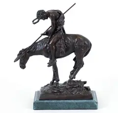 James Earle Fraser, End of The Trail, cast, bronze mounted to a green marble base, a nicely detailed cast. Measures
