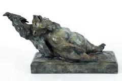 Sherry Salari Sander, After The Grain Spill, 2000, cast, bronze with golden and verdigris patina, 12.13 tall x 21 wide x 9 wide inches