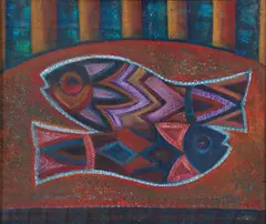 Simon Avissar, Fish, oil on board
