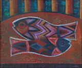 Simon Avissar, Fish, oil on board