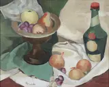 Tabletop Still Life by Dorothy Lauer Davids, oil on canvasboard, offered Nov 2025