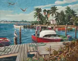 Sue Saniel Elkind, Boat Dock, April, 1958, oil on canvas