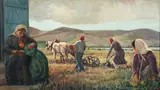 Sue Saniel Elkind, Russian Peasants Plowing the Field, April, 1958, oil on canvas