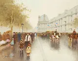 Andre Gisson, Strolling Near the Louvre on a Grand Boulevard, oil on canvas