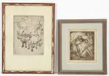 Enrico Glicenstein, (Polish/Jewish/American, 1870-1942), Pair of Prints: Maternite [Maternity] and Oxen at the Gate of Narni, Italy, 1930s and 1924/