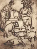 Enrico Glicenstein, (Polish/Jewish/American, 1870-1942), Biblical Figures at the Well with Pigs