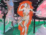 Frank Harris, Nude and Deer in The Forest, circa 1986, oil and mixed media on paper
