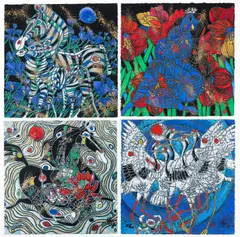 Tiefeng Jiang, Nature Suite, (Nobility, Joy, Life and Caress), 1992, serigraphs printed in colors, signed in gold, ink and