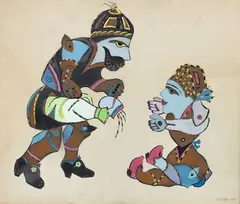 Two figures by Watfa Midani, 1964, gouache on paper, offered Nov 2025