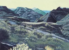 Gordon Mortensen, Autumn Flowers, 1980, color reduction, woodcut, pencil