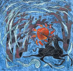 He Neng, The Archer, 1987, color, serigraph on paper