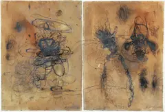Untitled by Mark Perlman, 1988, mixed media diptych on laid paper, offered Nov 2025
