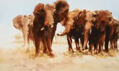 Elephants by Bill Perry, 2015, watercolor on paper, offered Nov 2025