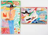 Ann Roberts Morley Frantic, 2 untitled paintings (Jose Cuervo You Are a Friend of Mine), late 20th century. First: