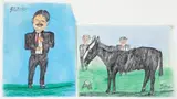 (American, 1901-1997), Men with Horse by Shields Landon Jones, ink and watercolor on paper, offered Nov 2025