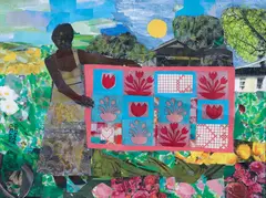 Beatrice, photographic by Jeff and Mark Zets, collage, painted paper, and painting, offered Nov 2025