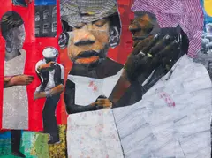Bourgois by Jeff and Mark Zets, collage and painting, offered Nov 2025