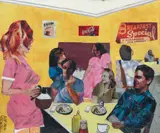 Jeff and Mark Zets, The Cafe, printed magazine papers, collage and paint