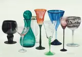 Robert Bowden, (American/Pittsburgh, Contemporary), Nine Glass Vessels, 1995, watercolor
