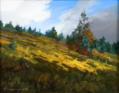 Autumn Hillside by Ron Donoughe, 2006, oil on board, offered Nov 2025