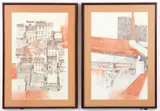 Charles Pitcher, (American/Western PA, 1927-2009), Pair of Drawings of Pittsburgh: South Side Slopes and Riverside, 1974, mixed media with pen and ink and pastel, both