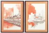 Charles Pitcher, (American/Western PA, 1927-2009), Pair of Drawings: The Incline and Steel Mill, 1974, mixed media with pen and ink and pastel, both